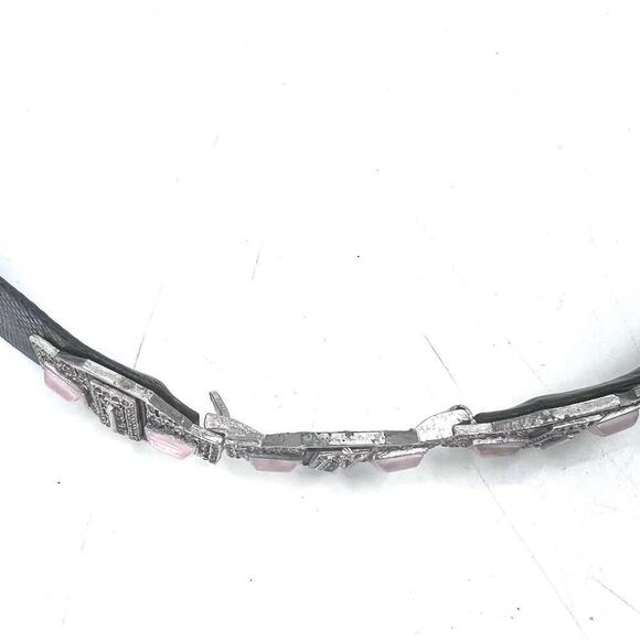 Vintage Judith Lieber Art Noveau Black Snakeskin & Rhinestone Hook Belt 34” Long main image 4